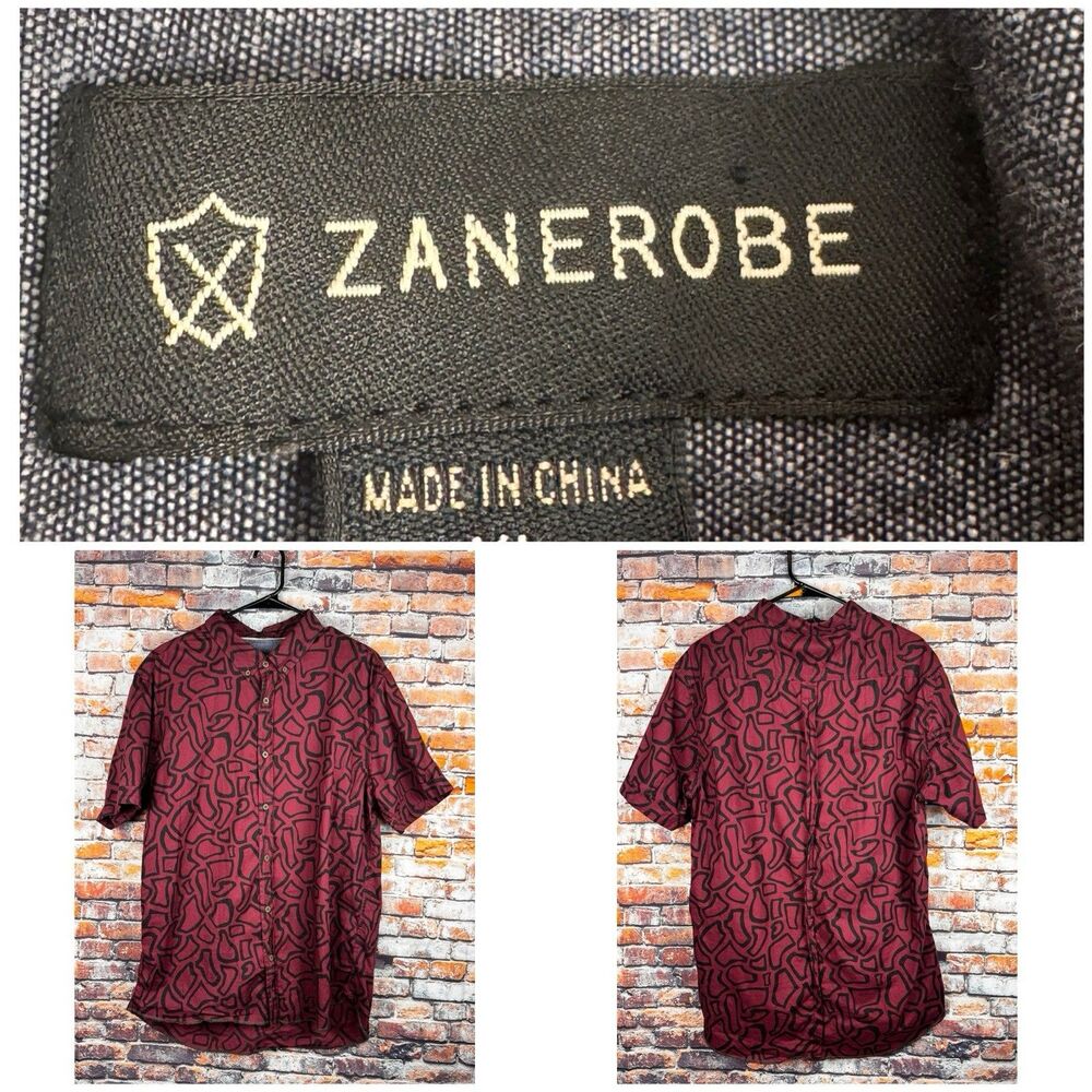 Zanerobe Short Sleeve Shirt Red Black Geometric Tropical Casual Large